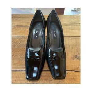 Womens BALLY Black Patent Felt Square Toe Made In Italy Dress High Heels‎ 7.5